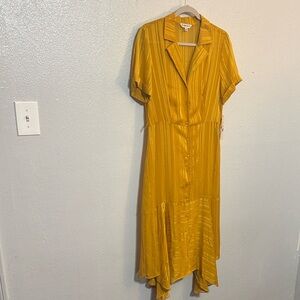 Nanette Lepore Mustard Yellow Striped Button Midi Shirt Dress Quiet Luxury 10